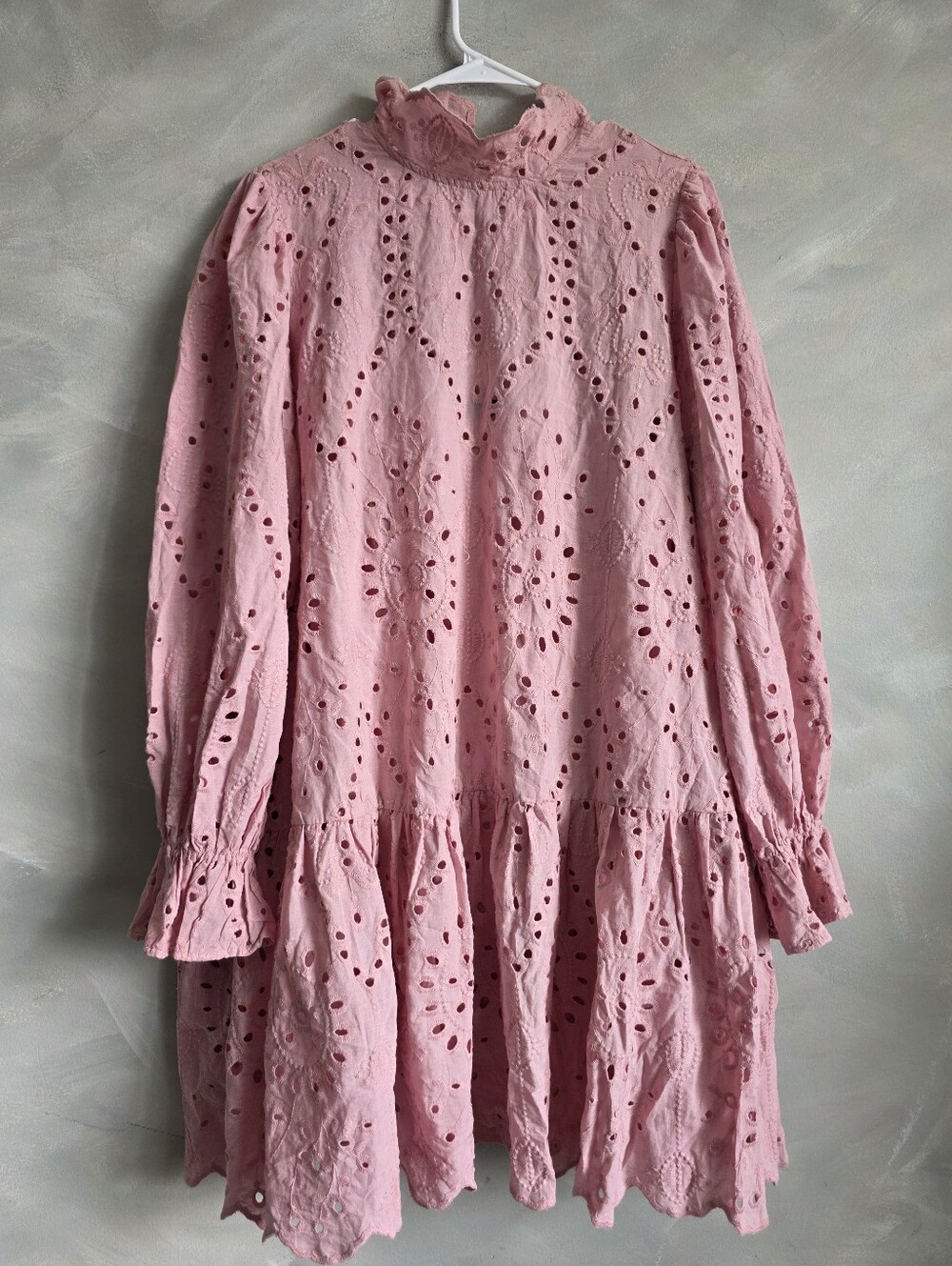 Eloquii Pink Mini Dress All over Broderie Anglaise Eyelet High Ruffle Neck 16